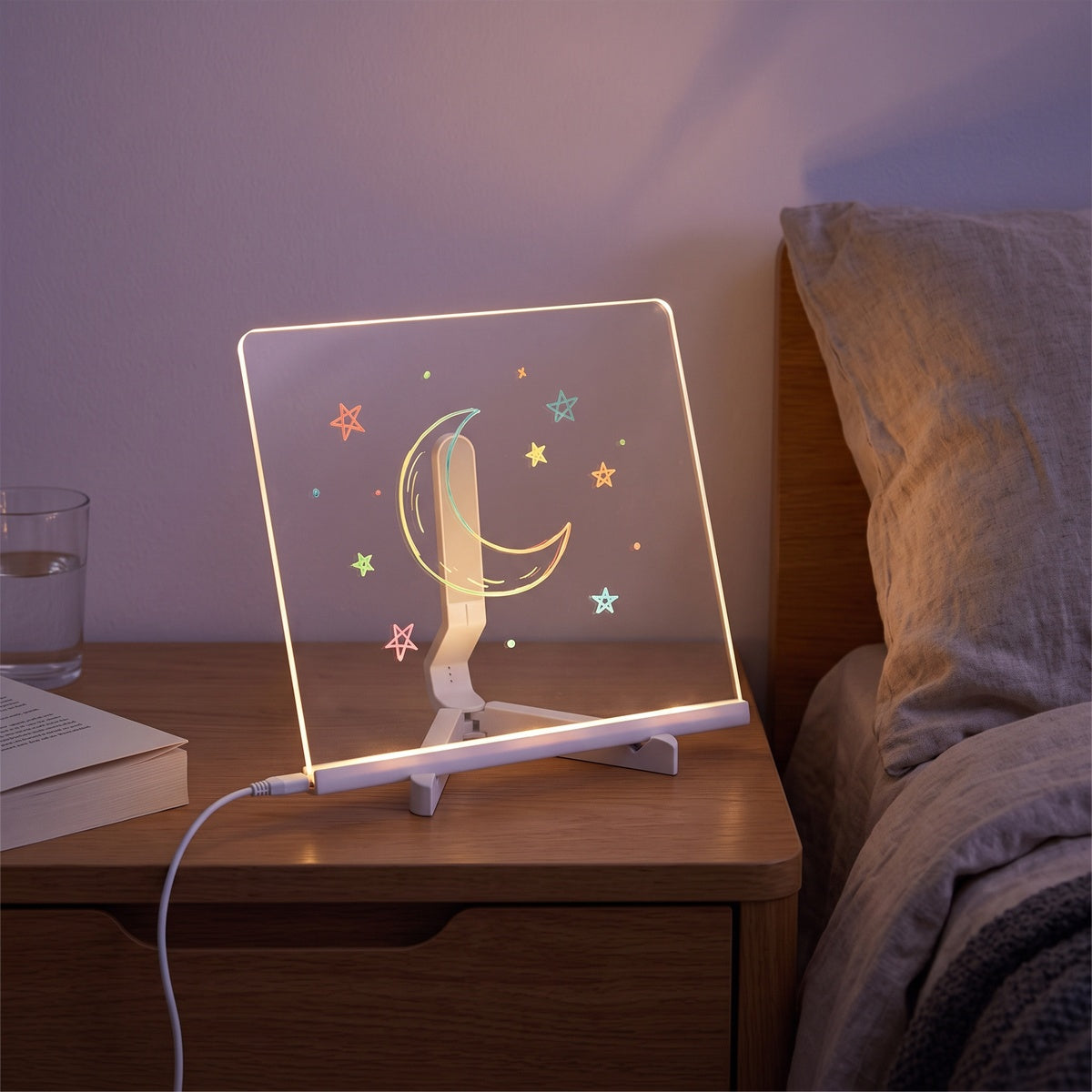 Glowing handwritten notes on a home desk
