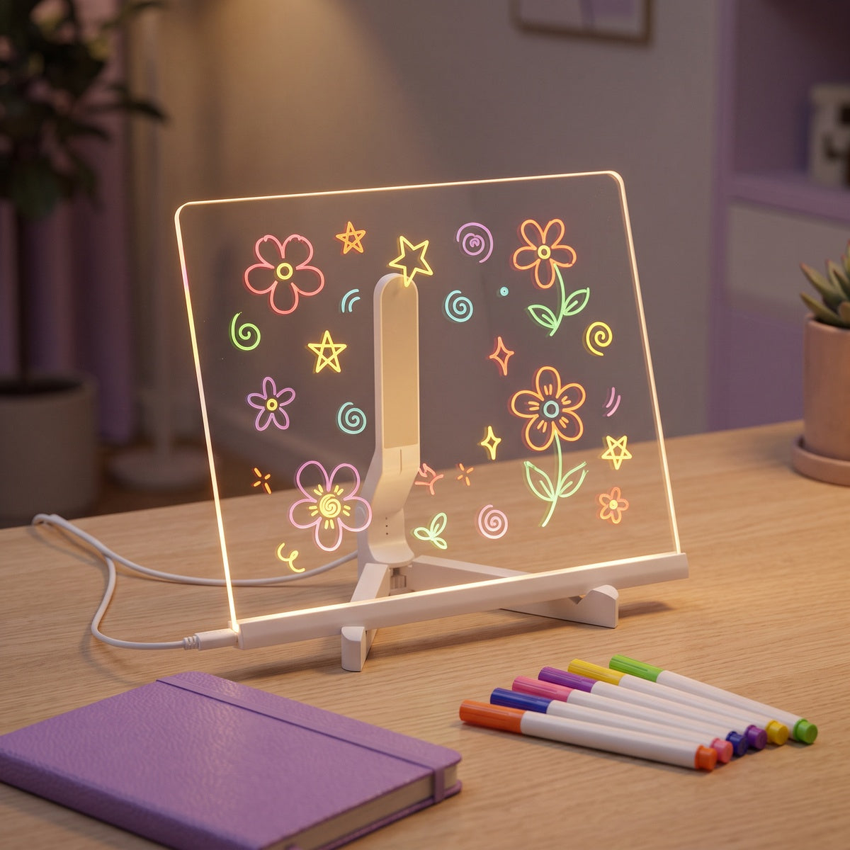 Your drawings glowing on the clear LED panel