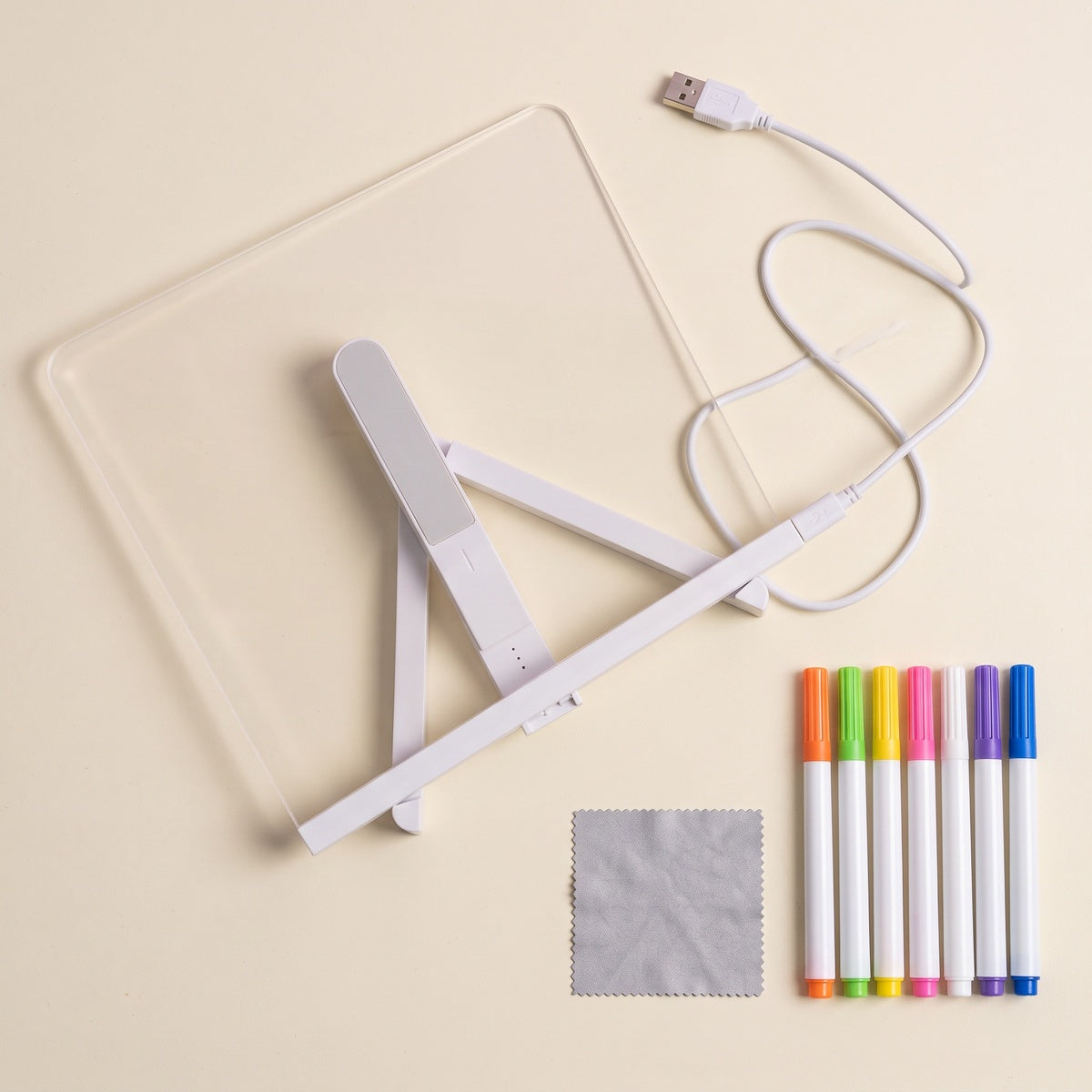 Blank drawing board with seven pens, cloth and USB cable