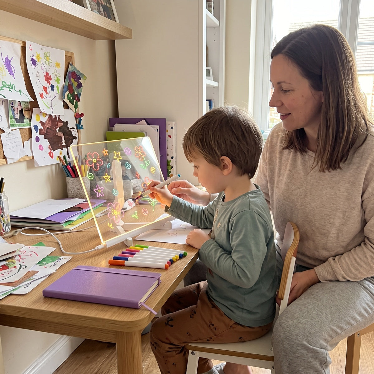 A cheerful sketch on a craft table