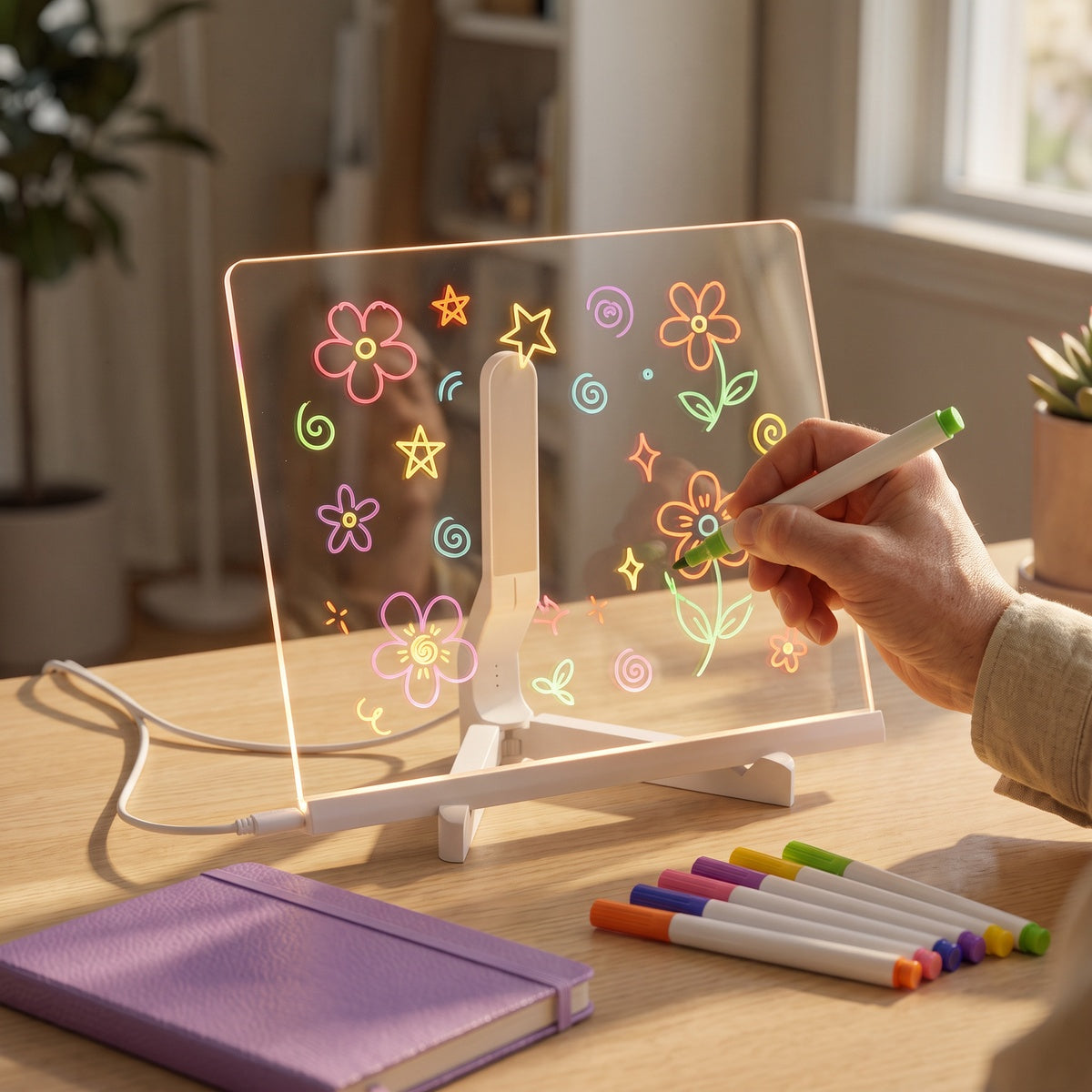 A maker showing their drawing board at home